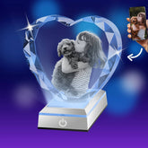 3D Crystal Photo Deluxe Heart with Light Base PawCrystal