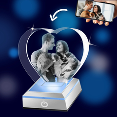 3D Crystal Photo Heart Shape with Light Base PawCrystal