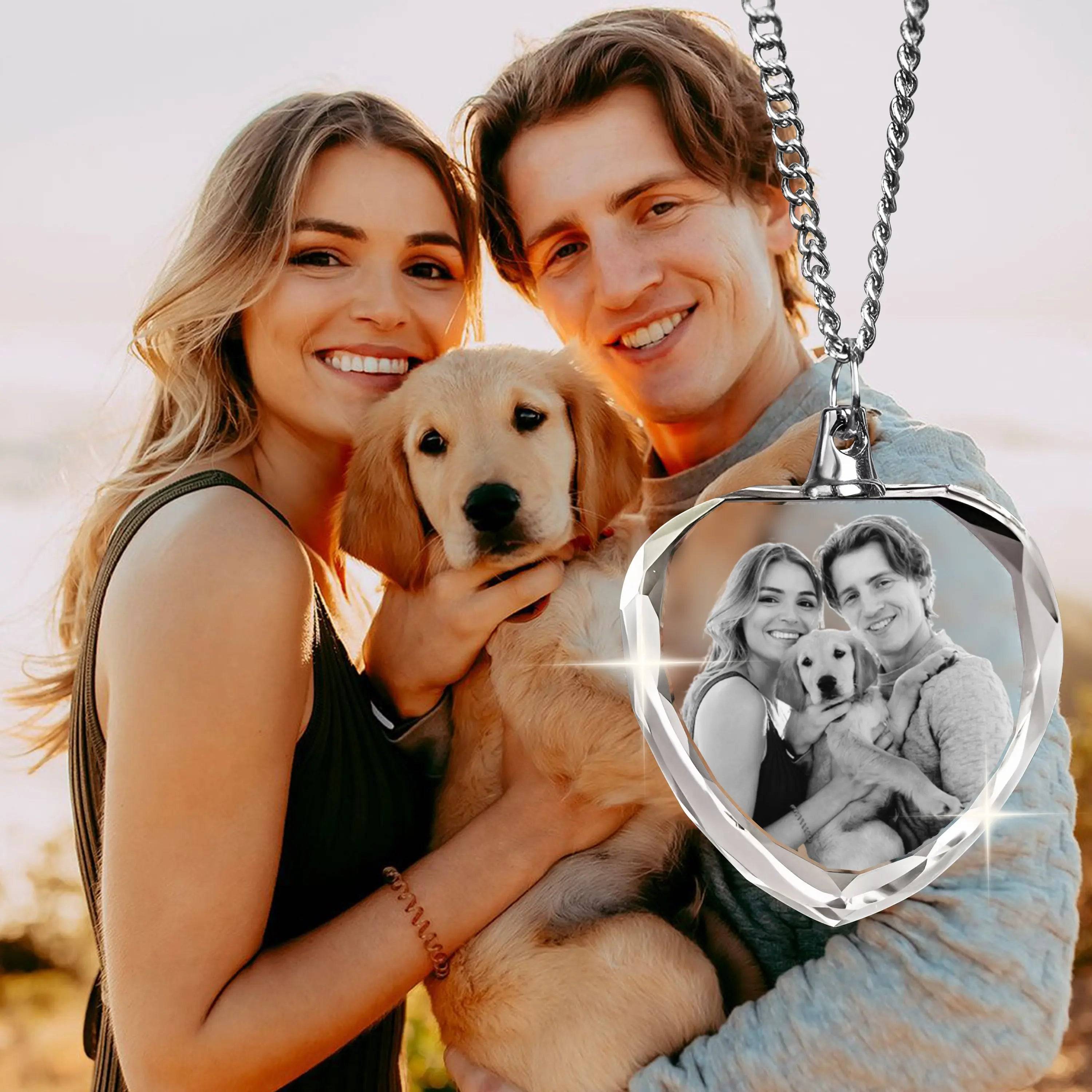 3D Crystal Photo Necklace Heart Shape PawCrystal