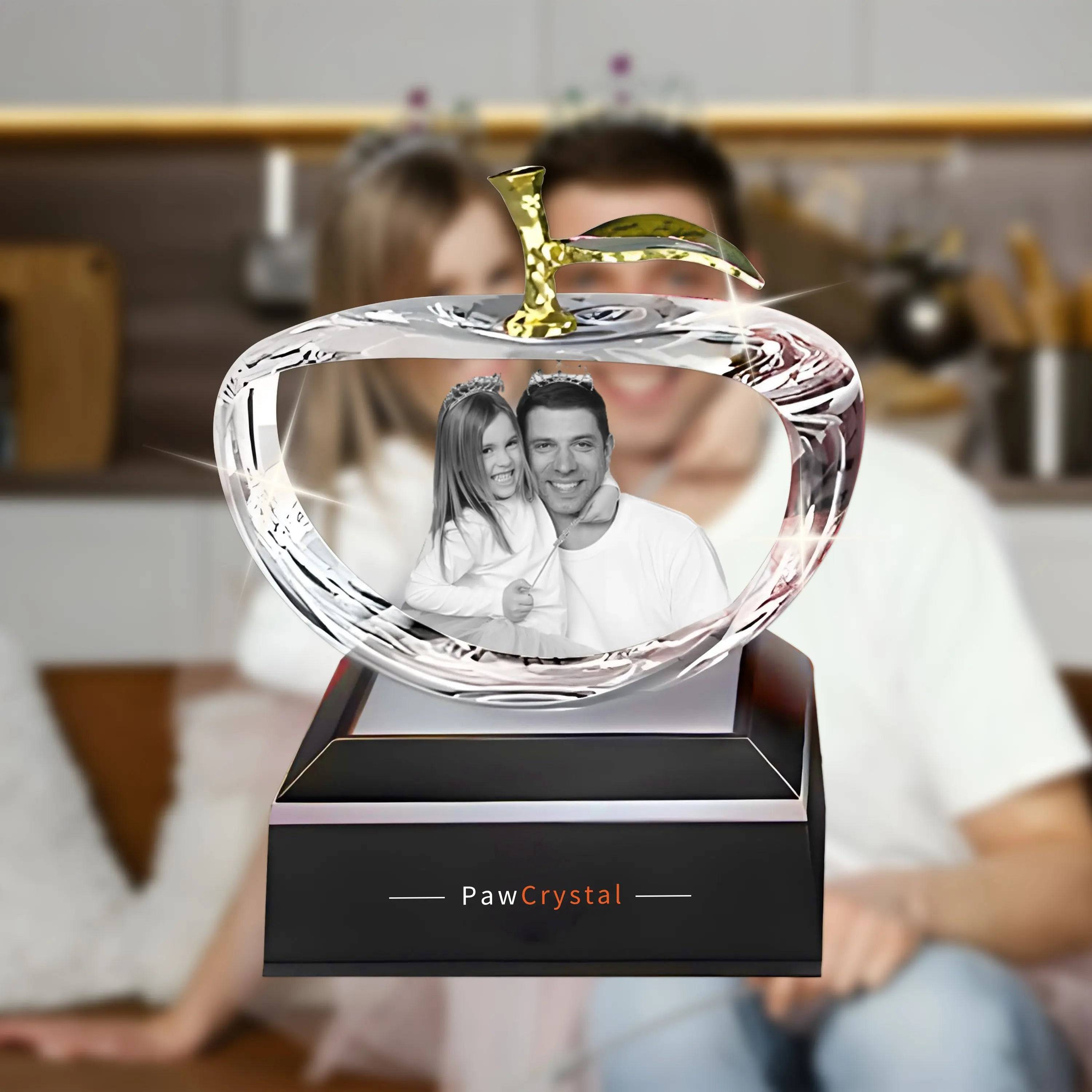 3D Crystal Photo Apple with Light Base PawCrystal