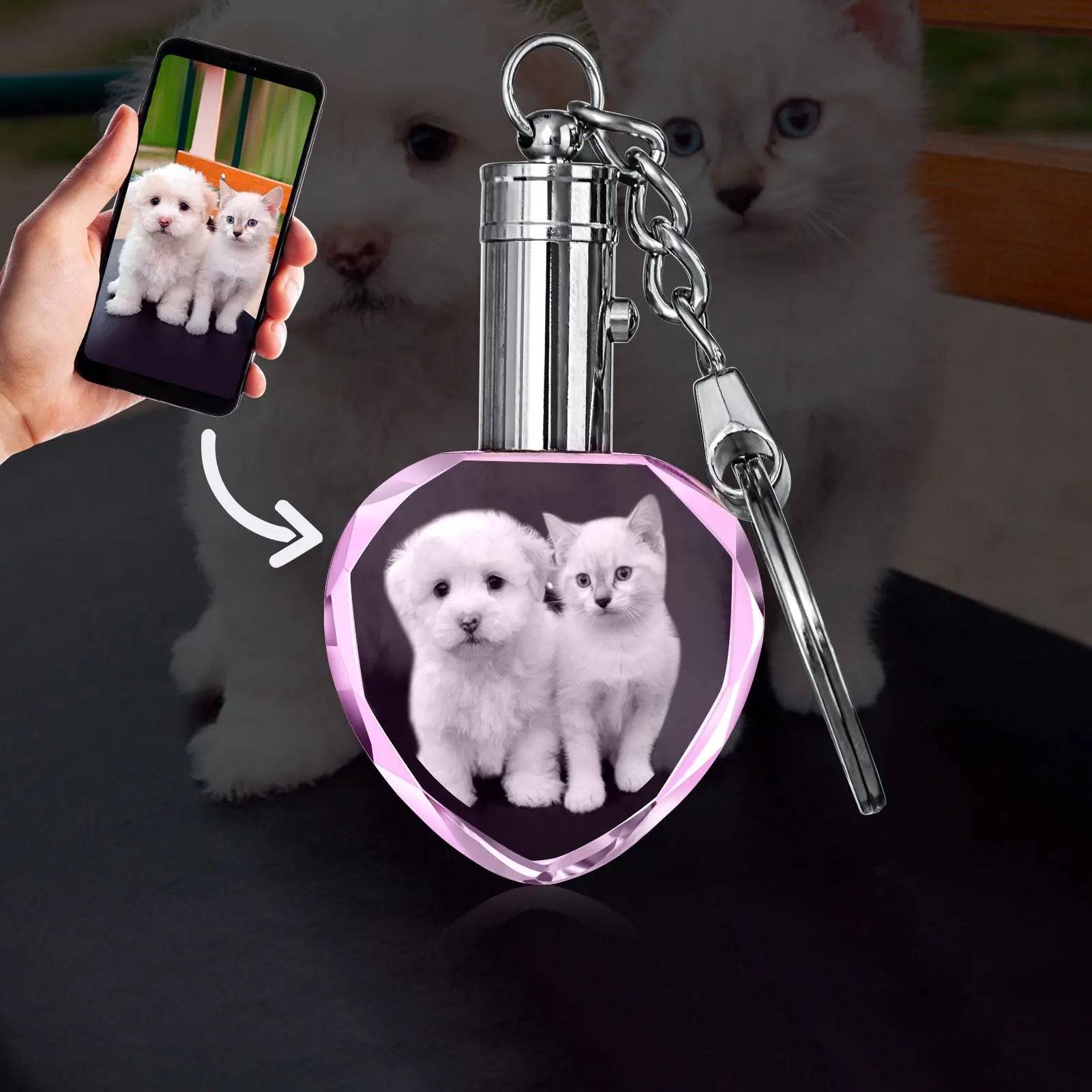 3D Crystal Photo Pink Keychain PawCrystal