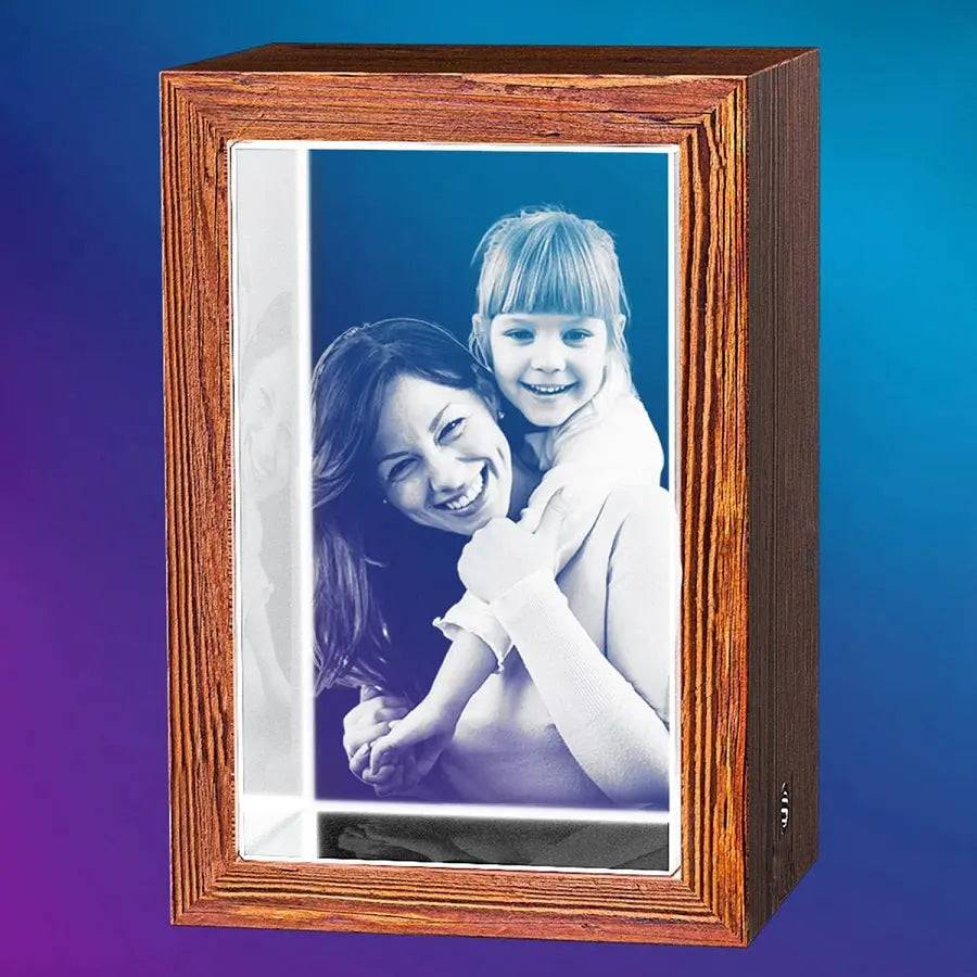3D Crystal Photo LED Light Wooden Frame Rectangle PawCrystal