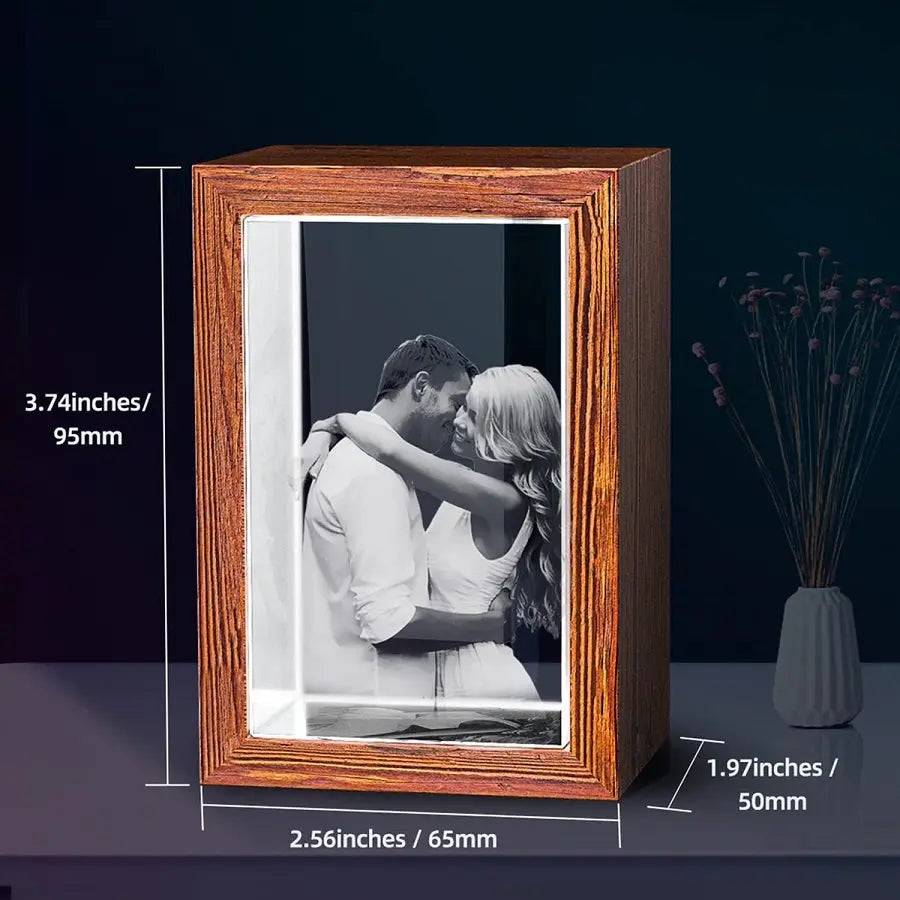 3D Crystal Photo LED Light Wooden Frame Rectangle PawCrystal