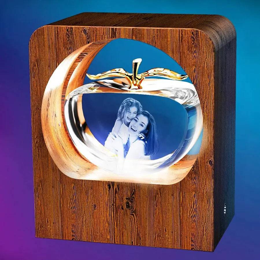 3D Crystal Photo LED Light Wooden Frame Apple PawCrystal