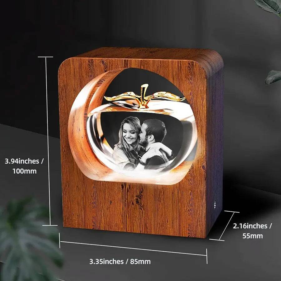 3D Crystal Photo LED Light Wooden Frame Apple PawCrystal