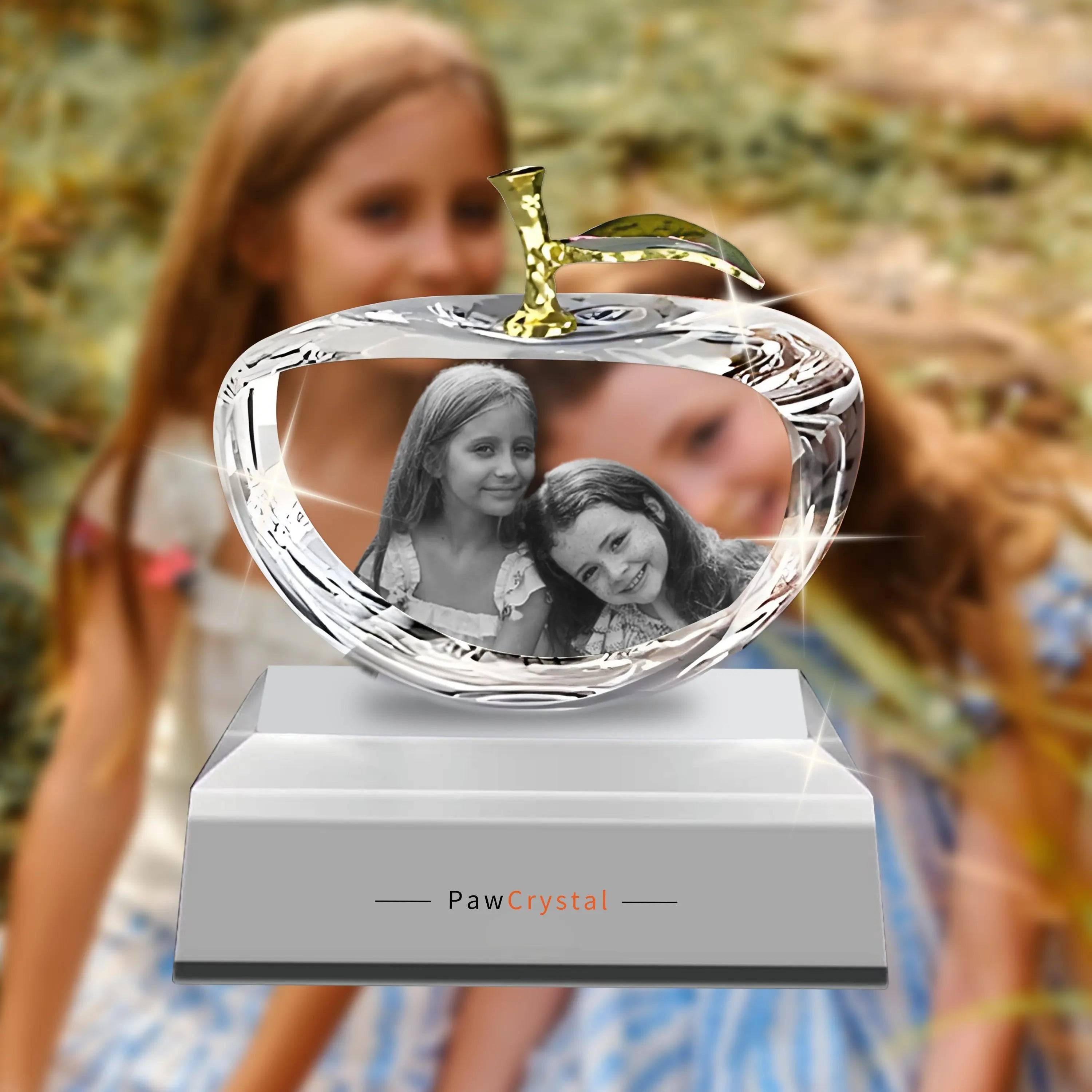 3D Crystal Photo Apple with Light Base PawCrystal