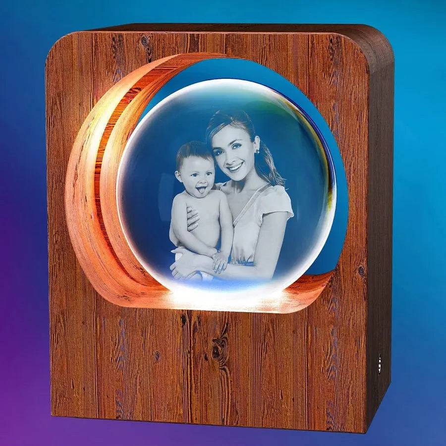 3D Crystal Photo LED Light Wooden Frame Ball PawCrystal