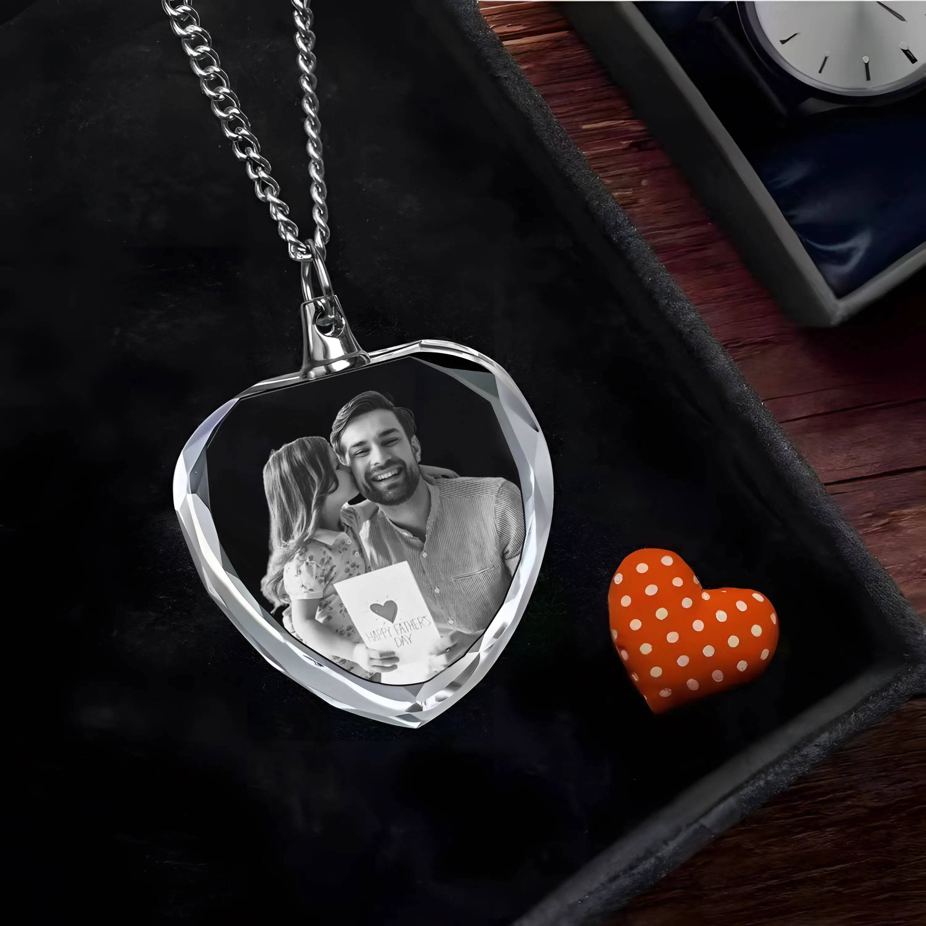 3D Crystal Photo Necklace Heart Shape PawCrystal