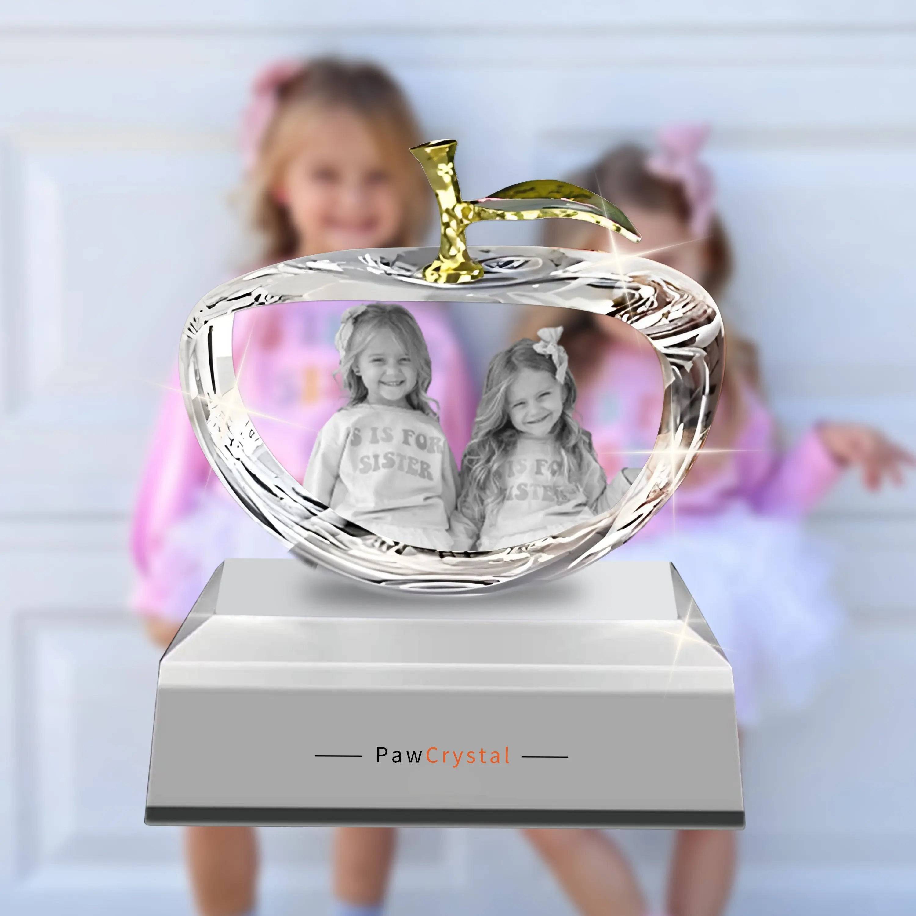 3D Crystal Photo Apple with Light Base PawCrystal
