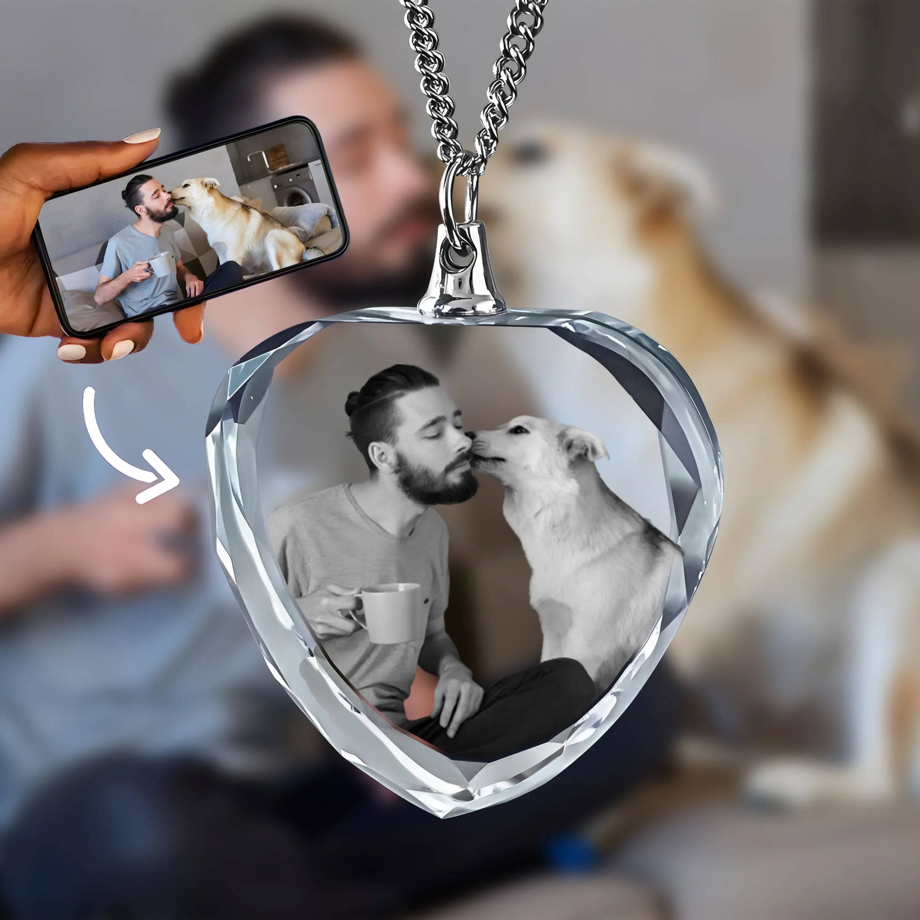 3D Crystal Photo Necklace Heart Shape PawCrystal