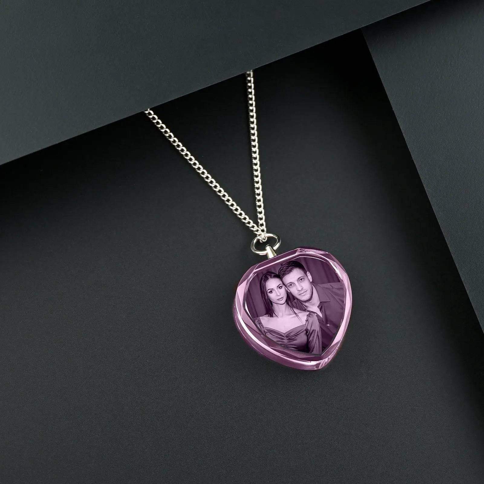 3D Crystal Photo Necklace Pink Heart Shape PawCrystal