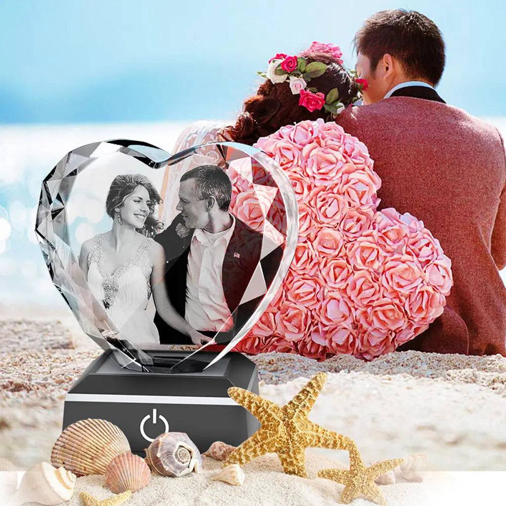 3D Crystal Photo Deluxe  Heart with Light Base PawCrystal