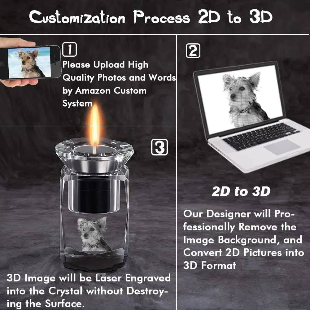 Customize 3D Crystal Photo Urn for Pet Ashes Small Custom 3D Photo and Text Mini Crystal Storage for Human Dog Cat Ash Loved Ones PawCrystal