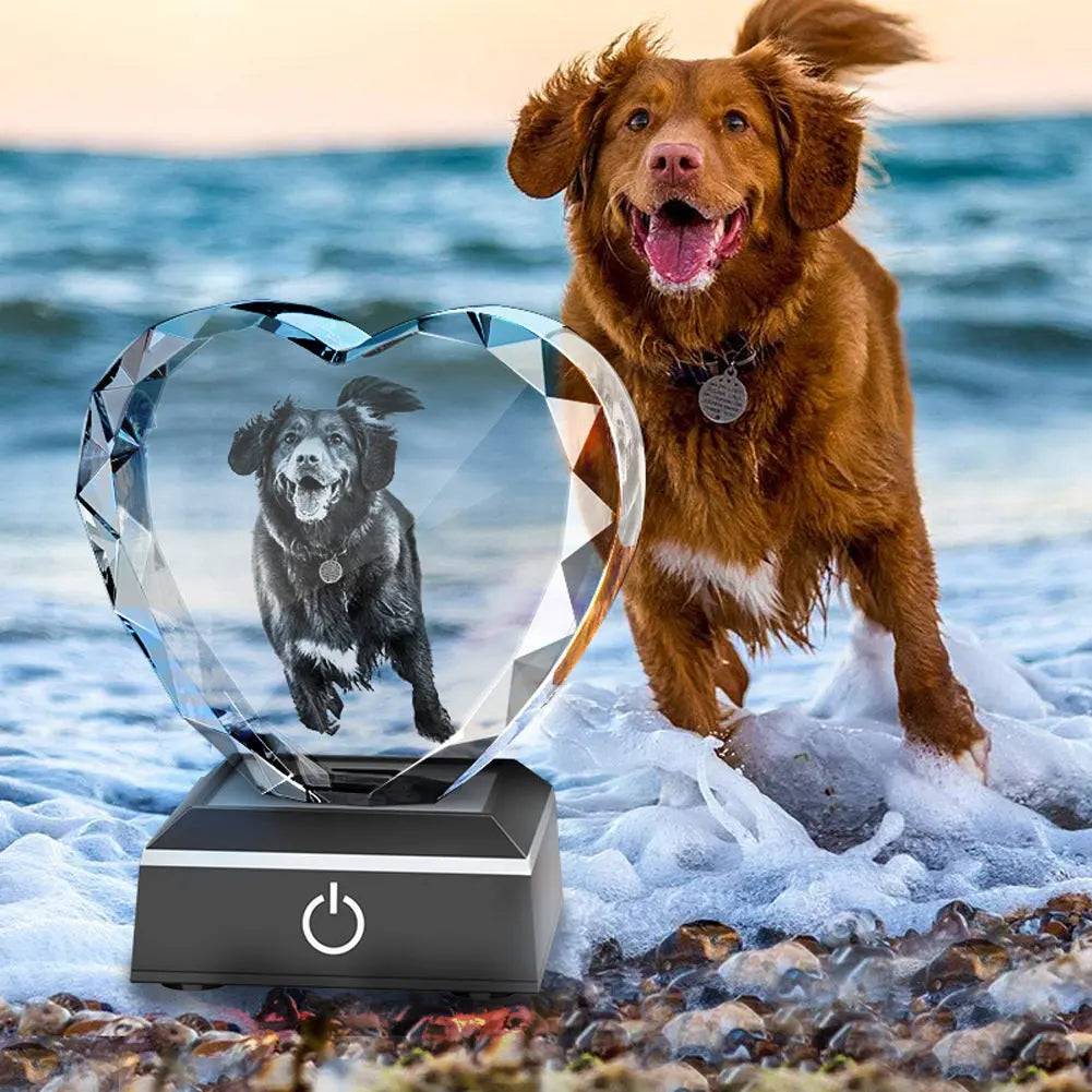 3D Crystal Photo Deluxe  Heart with Light Base PawCrystal