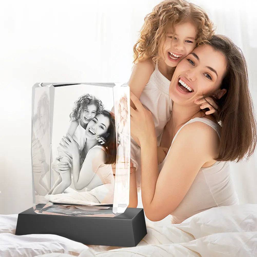 3D Crystal Photo Rectangle Portrait with Light Base PawCrystal