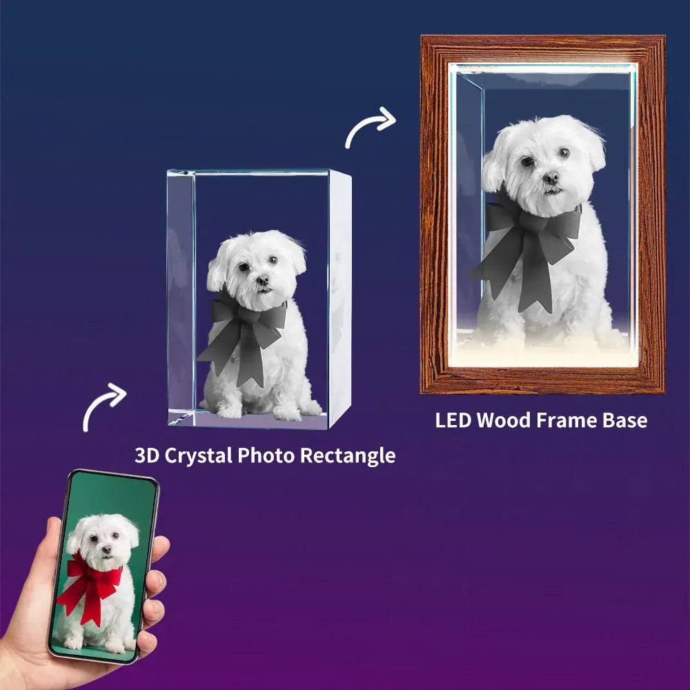 3D Crystal Photo LED Light Wooden Frame Rectangle PawCrystal