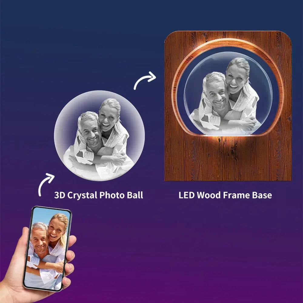 3D Crystal Photo LED Light Wooden Frame Ball PawCrystal