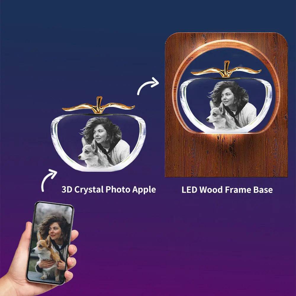 3D Crystal Photo LED Light Wooden Frame Apple PawCrystal