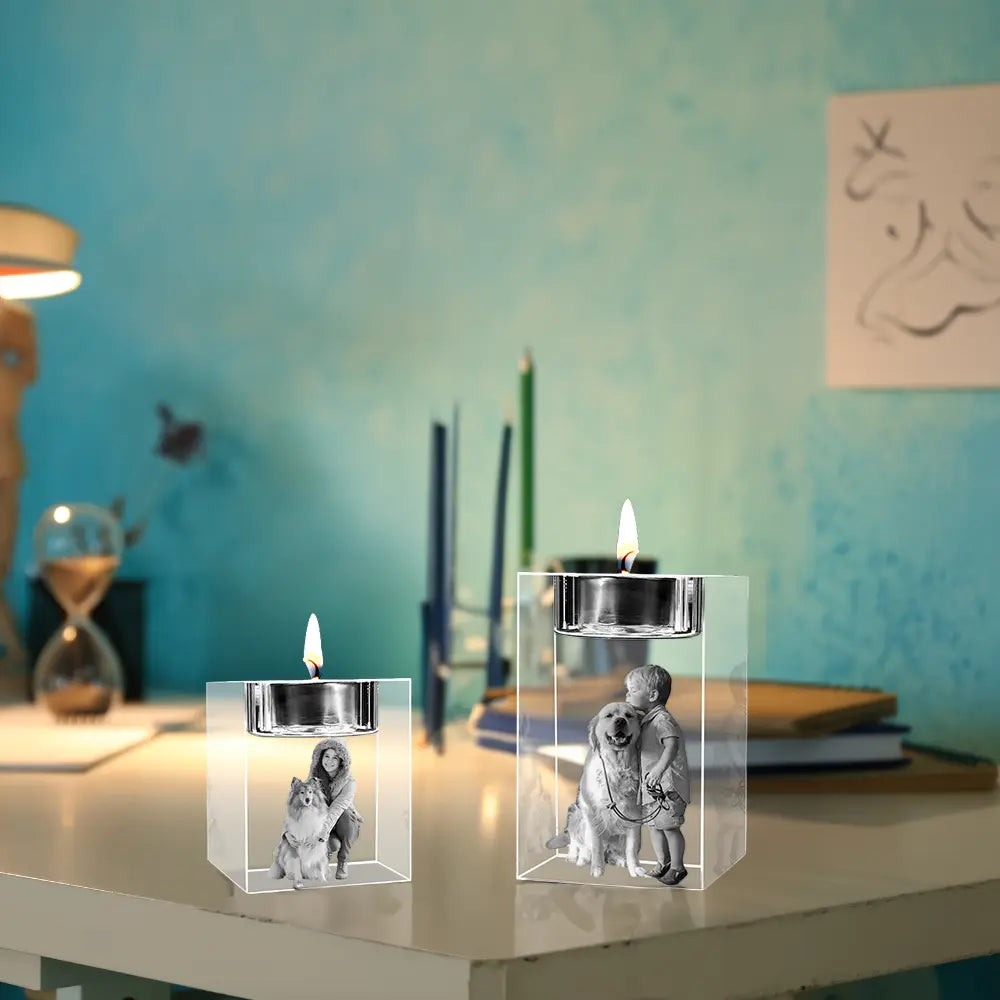 3D Crystal Photo Candle Holder PawCrystal