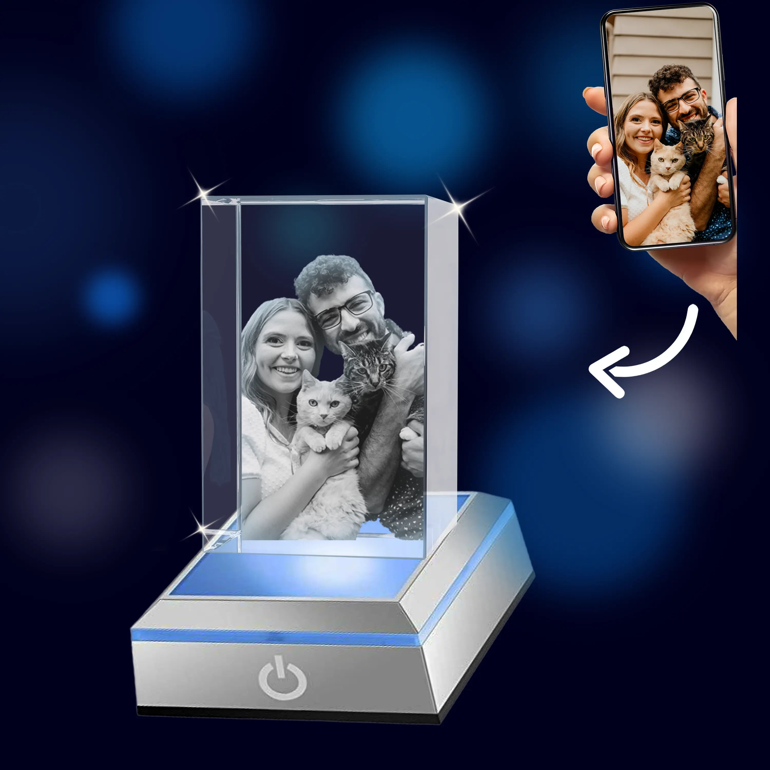 3D Crystal Photo Portrait with Light Base PawCrystal