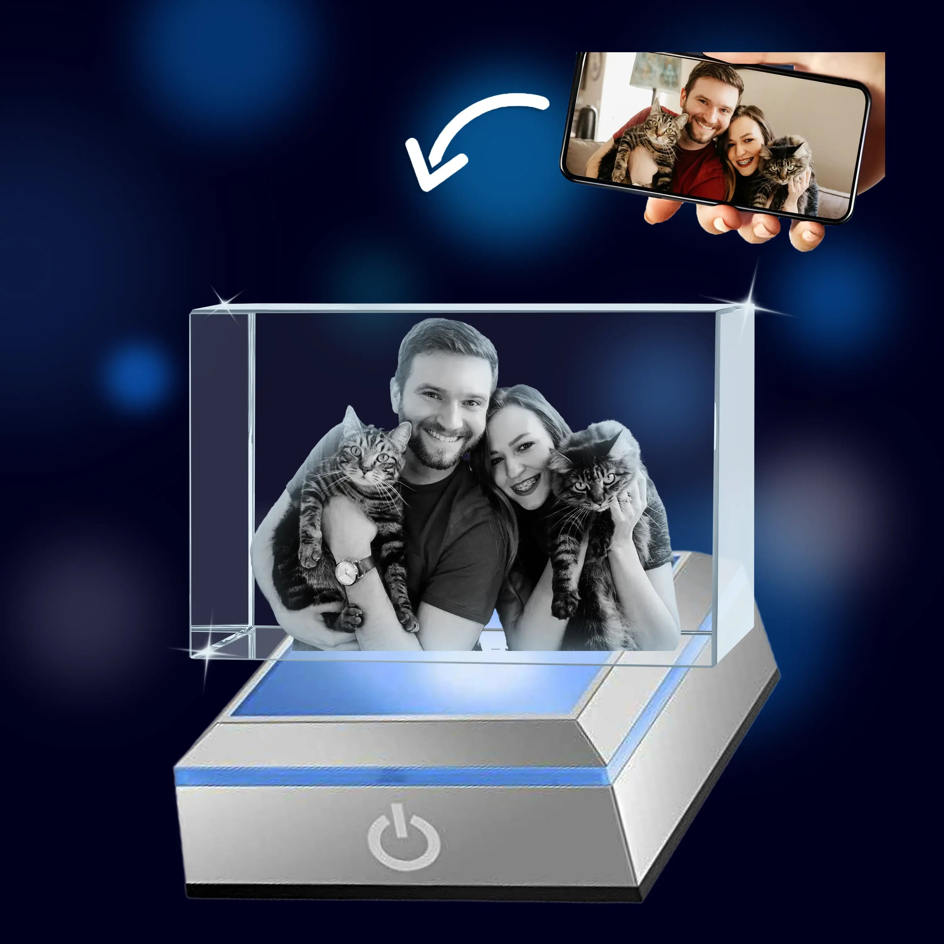 3D Crystal Photo Rectangle with Light Base PawCrystal